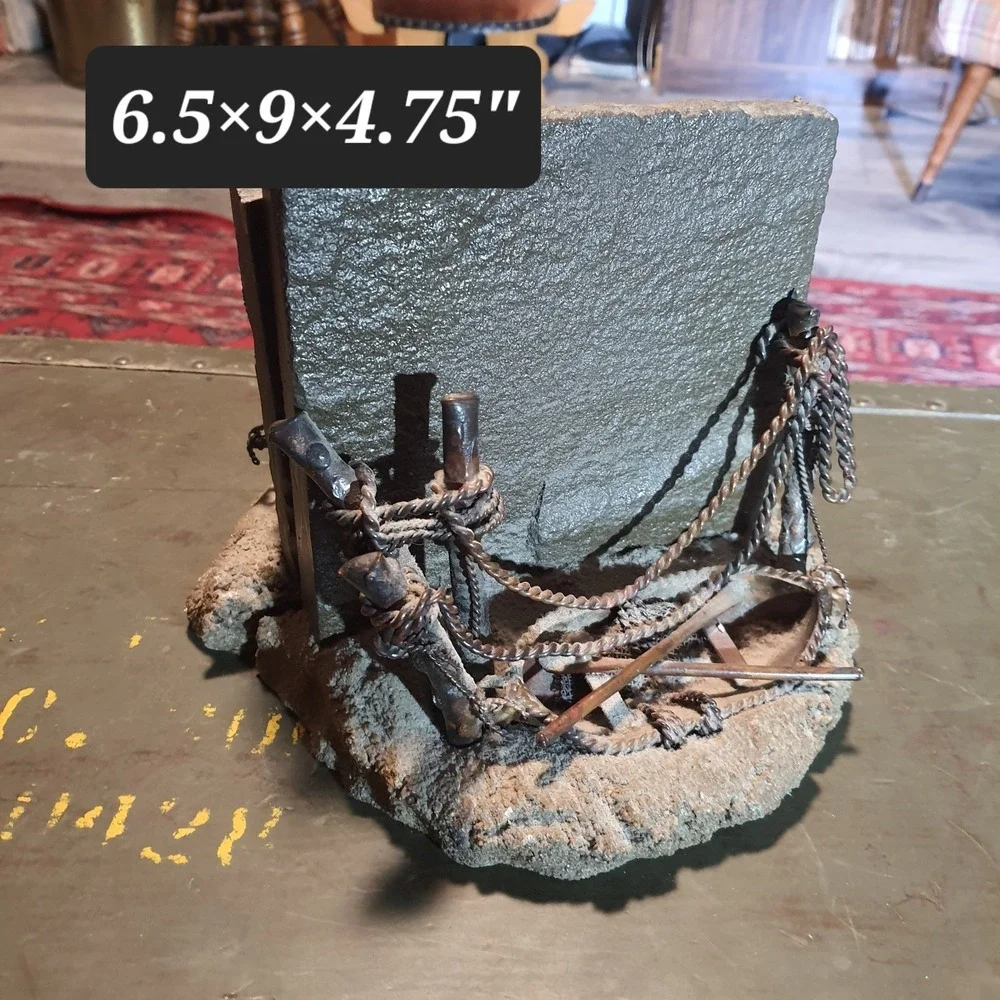 Vintage Nautical Stone Back And Metal Heavy Bookends Rowboat Oars Rope